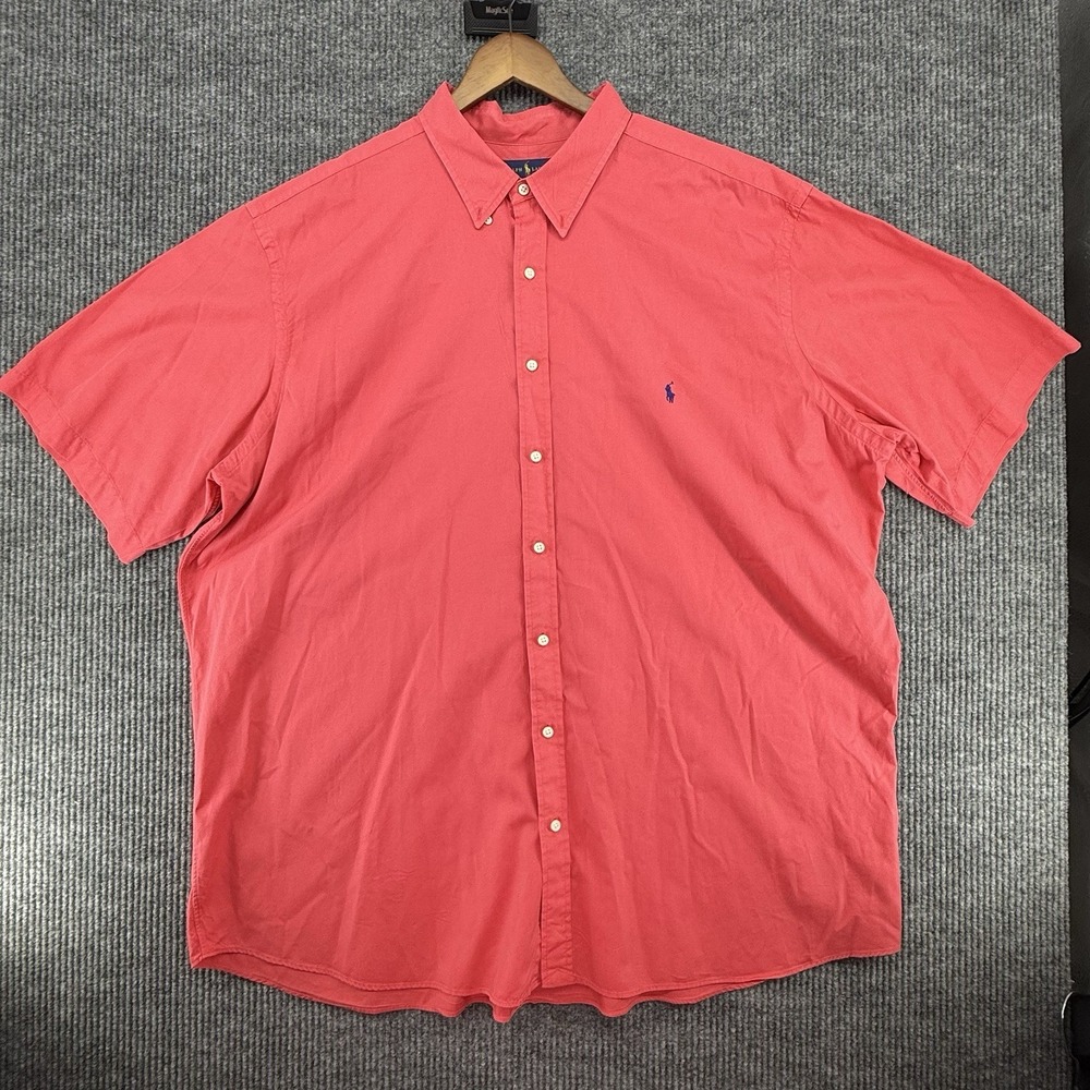 Ralph Lauren Men's Feather Weight Twill 3XLT Red Short Sleeve Button-Up Shirt